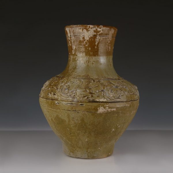 Han Green-Glazed Vase with Relief Decoration