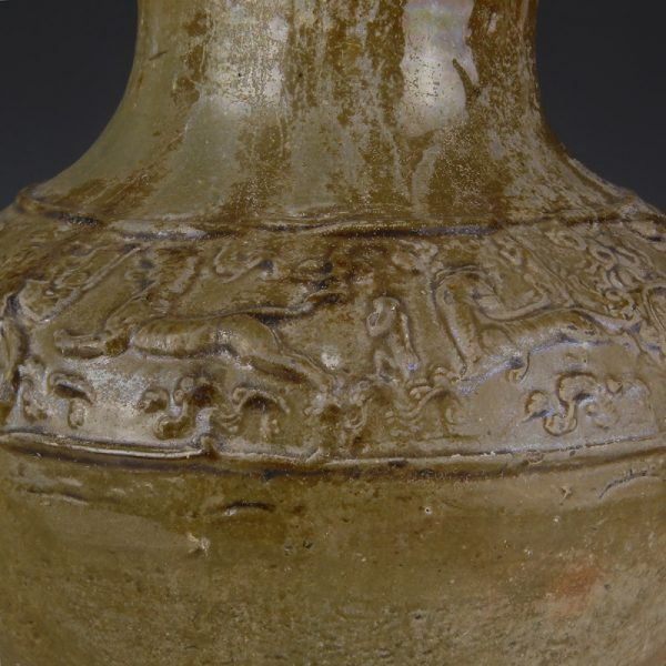 Han Green-Glazed Vase with Relief Decoration