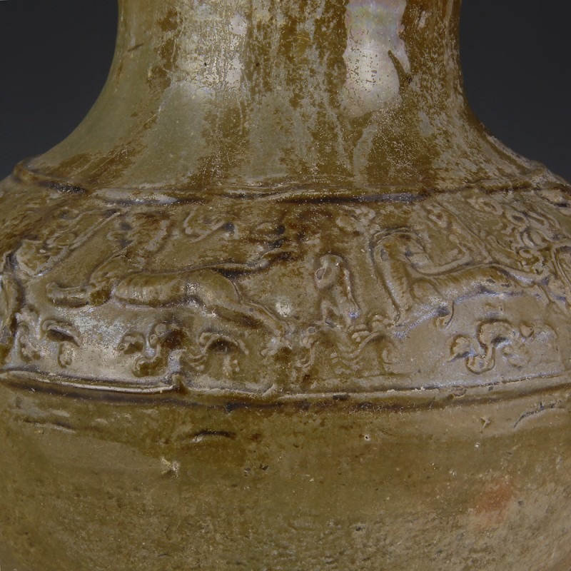 Han Green-Glazed Vase with Relief Decoration Han Green-Glazed Vase with Relief Decoration
