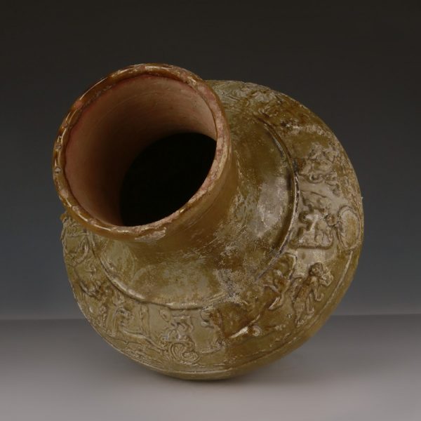 Han Green-Glazed Vase with Relief Decoration