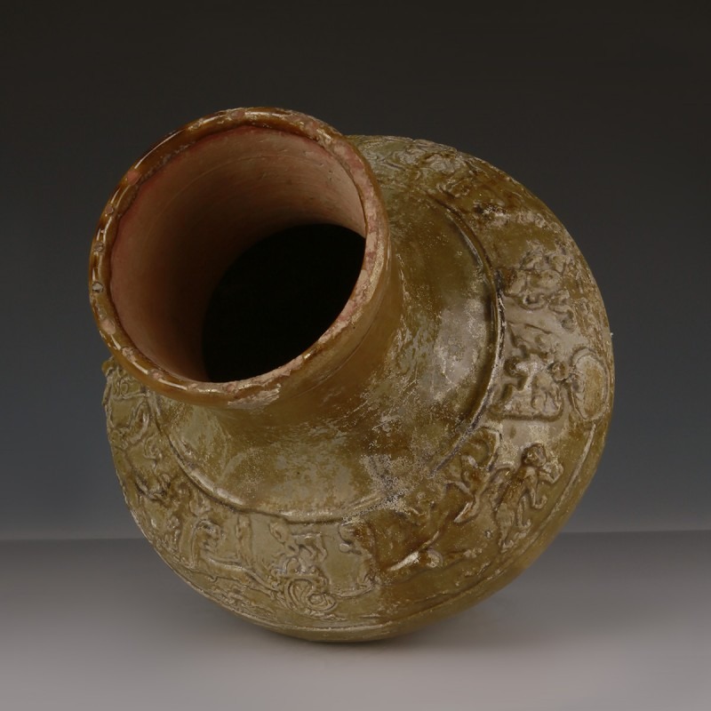Han Green-Glazed Vase with Relief Decoration Han Green-Glazed Vase with Relief Decoration