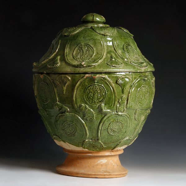 Large Yuan Green Glazed Lidded Jar