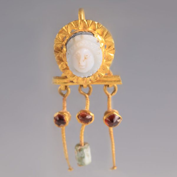 Rare Roman Cameo Gold Earring