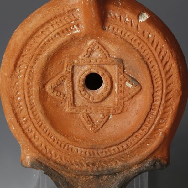 Roman Oil Lamp with Four Pointed Double Star