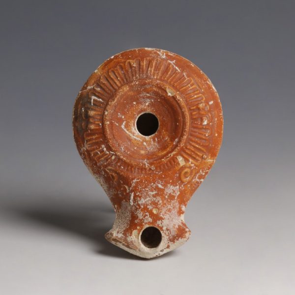 Roman Terracotta Oil Lamp with Geometric Decoration