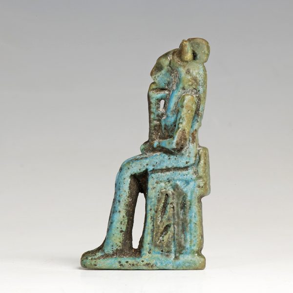 Exquisite Egyptian Faience Amulet of a Lion-Headed Goddess