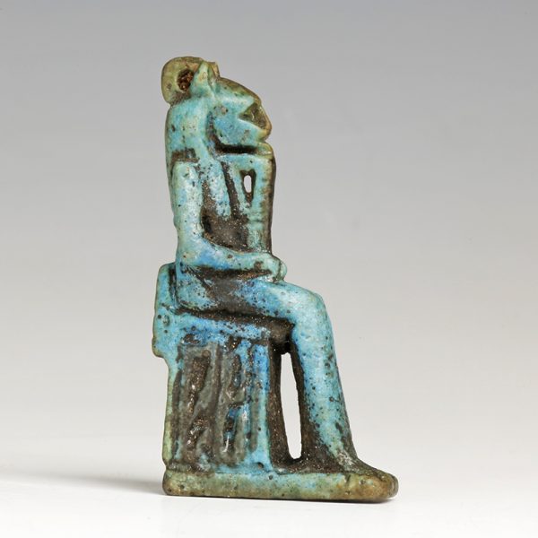 Exquisite Egyptian Faience Amulet of a Lion-Headed Goddess
