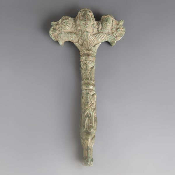 Roman Bronze Handle With Bacchants