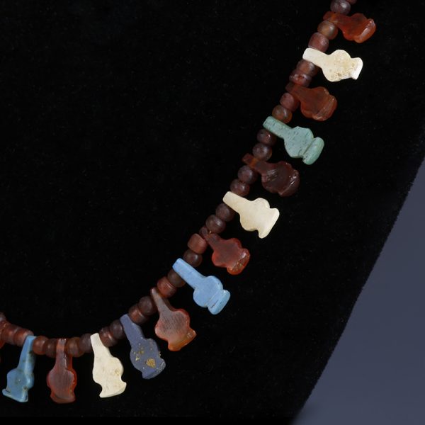 Egyptian Glass and Carnelian Poppy Bead Necklace