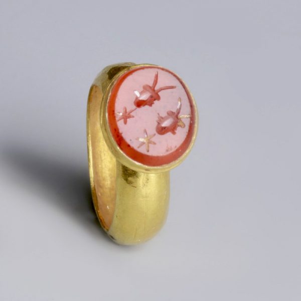 Roman Gold Ring with Stars and Caps of the Dioscuri