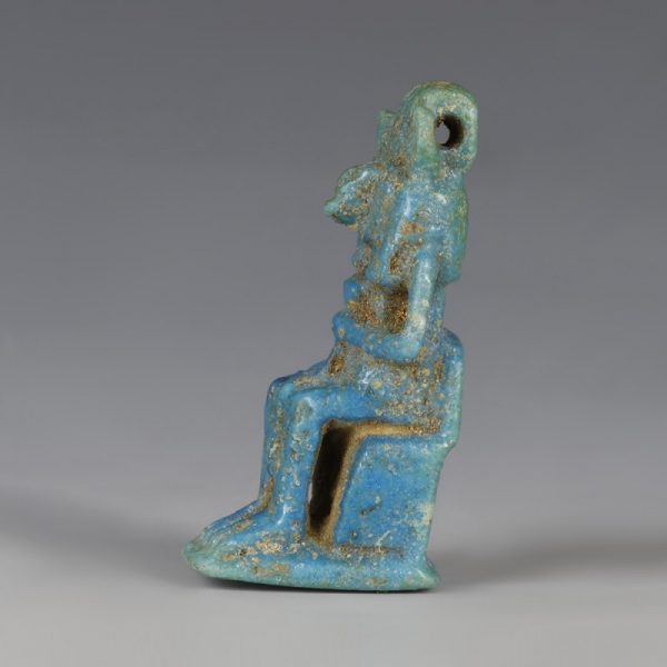 Superb Egyptian Blue-Glazed Seated Sekhmet