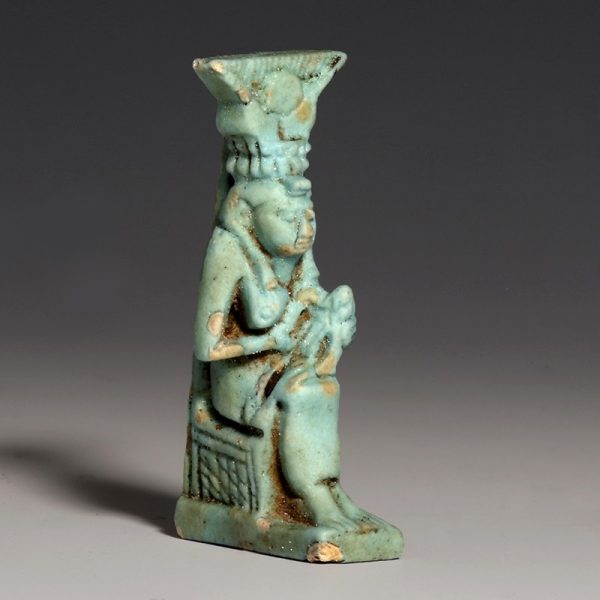 Large Egyptian Faience Isis and Horus Amulet