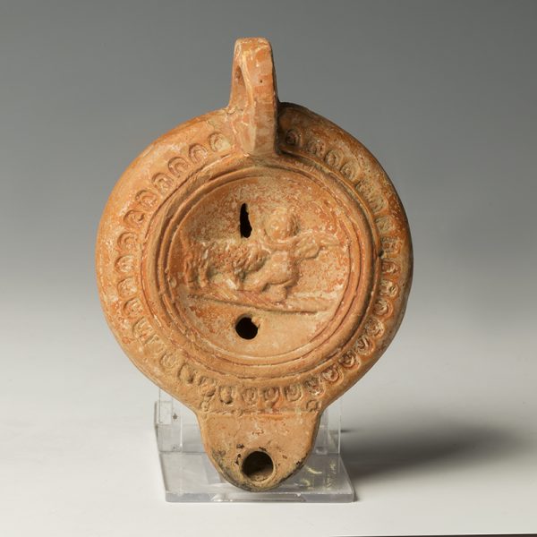 Roman Pottery Lamp with Eros