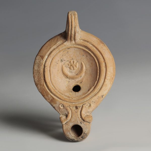 Roman Oil Lamp with Star & Crescent Moon