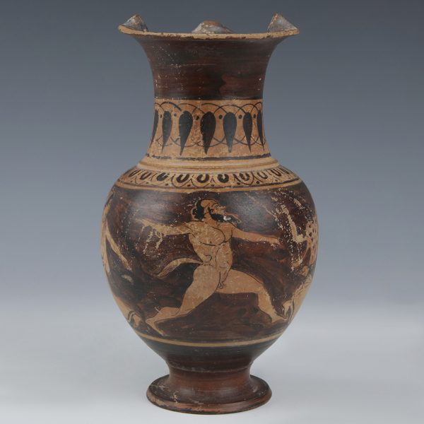 Finely Decorated Etruscan Oinochoe with Satyr and Maenads