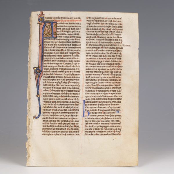 Medieval Bible Leaf with Generations of Adam