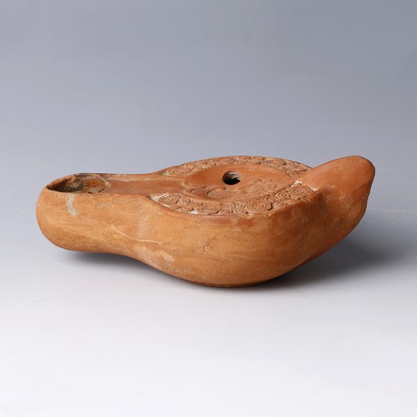 Roman North African Oil Lamp with a Crouching Lion