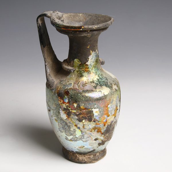 Iridescent Roman Glass Jug with Handle