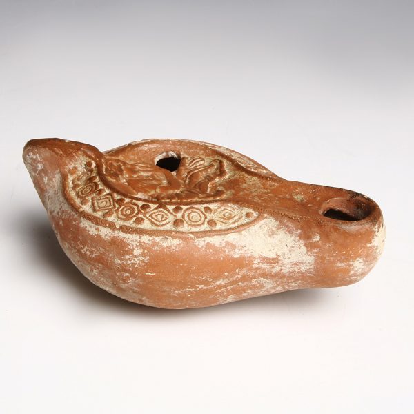 North African Roman Oil Lamp with a Young Woman