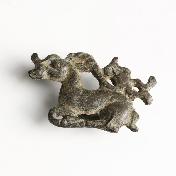 Ordos Bronze Small Belt Plaque With Running Stag