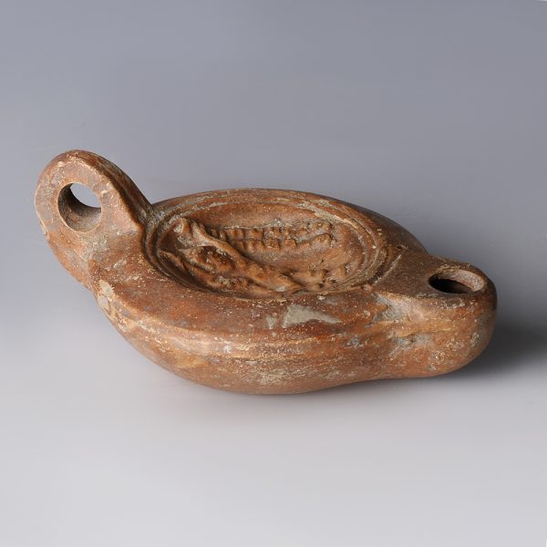 Roman Oil Lamp with Cupid and Hercules' Club