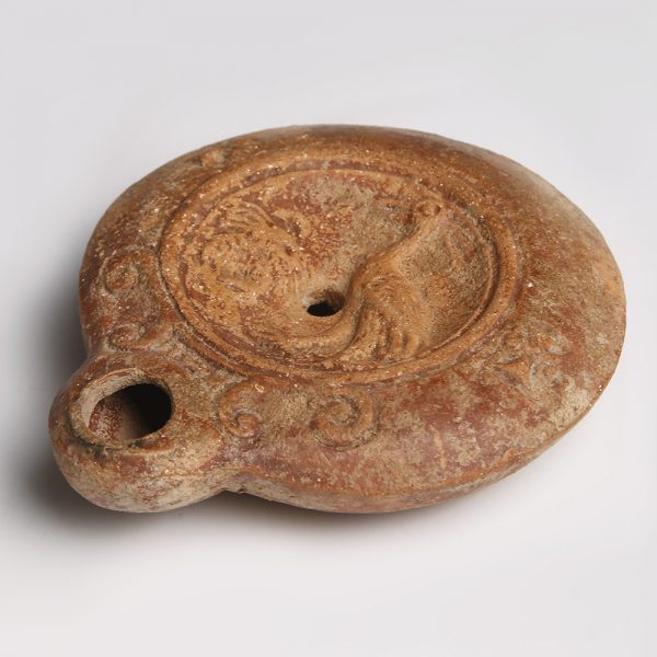 Roman Oil Lamp with Crayfish and Heron