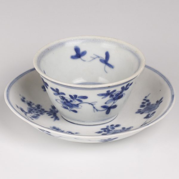 Blue and White Saucer and Cup Set with Floral Decoration