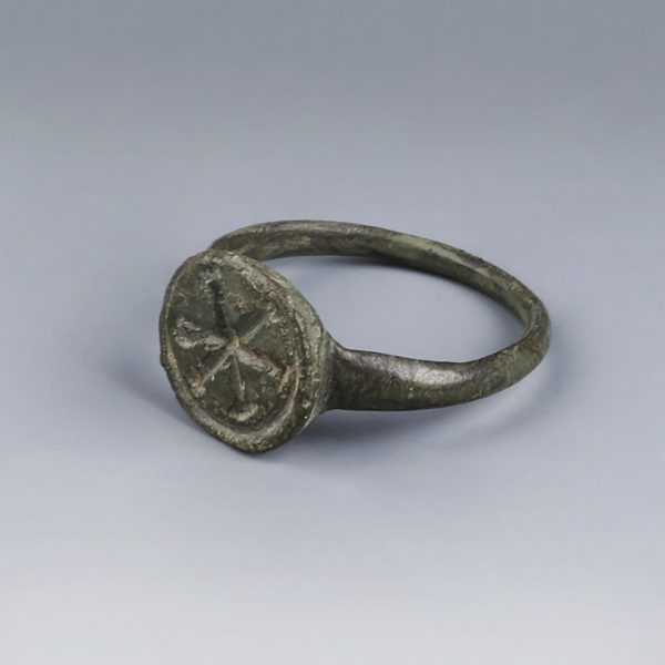 Byzantine Bronze Chi Rho Signet Ring