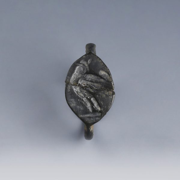 Roman Bronze Signet Ring with Cockerel Intaglio