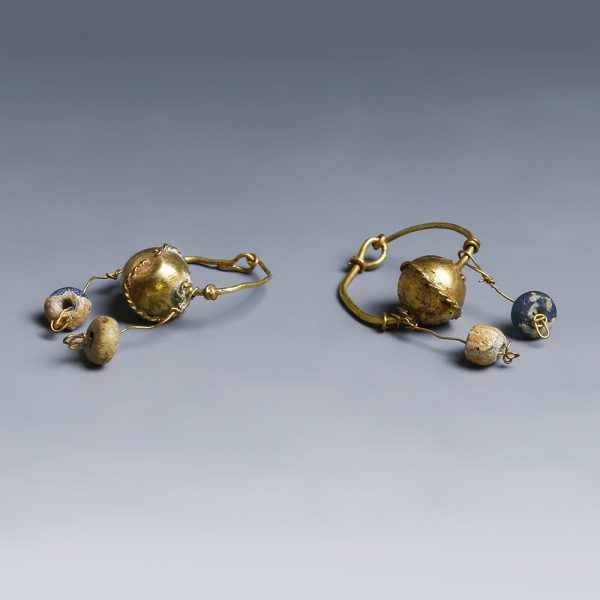 Roman Gold Earrings with Glass Bead Pendants