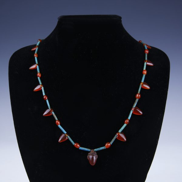 Egyptian Beaded Necklace with Carnelian Heart Amulets
