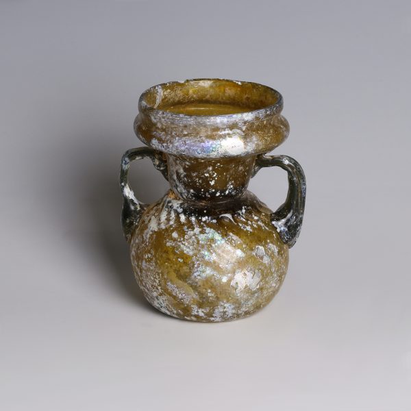 Roman Glass Sprinkler Flask with Trailed Handles