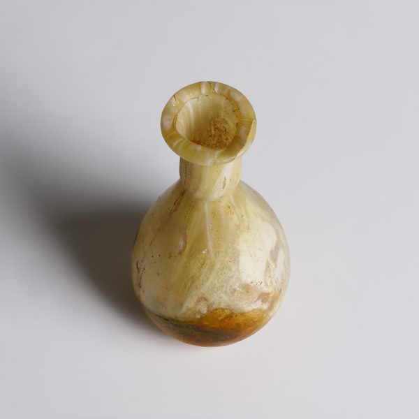 Roman Yellow Marbled Glass Unguentarium