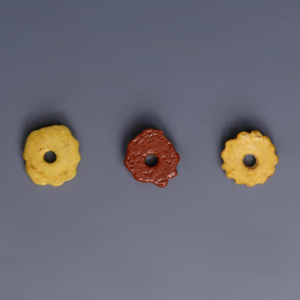 Egyptian Faience Red and Yellow Daisy Amulets