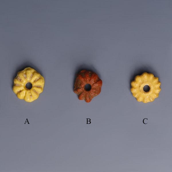 Egyptian Faience Red and Yellow Daisy Amulets