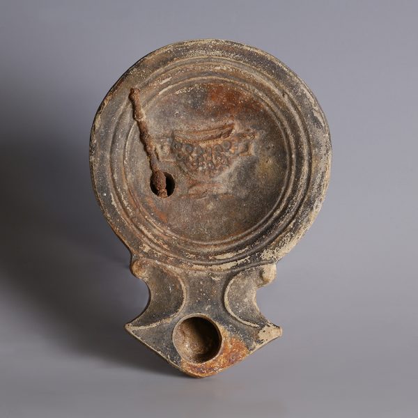 Roman Oil Lamp with Original Iron Wick