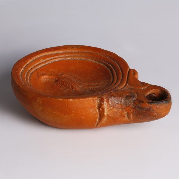 Roman Terracotta Oil Lamp with a Peacock