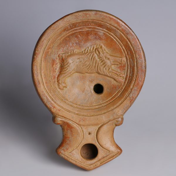 Roman Terracotta Oil Lamp with a Boar