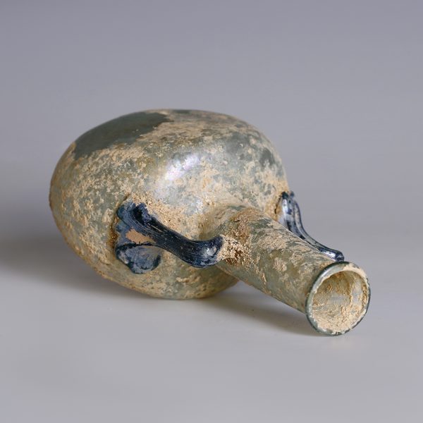 Roman Glass Pilgrim Flask with Blue Handles