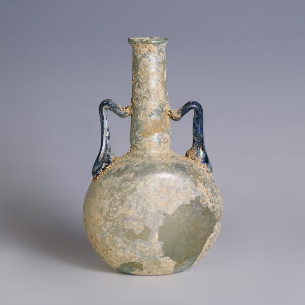 Roman Glass Pilgrim Flask with Blue Handles