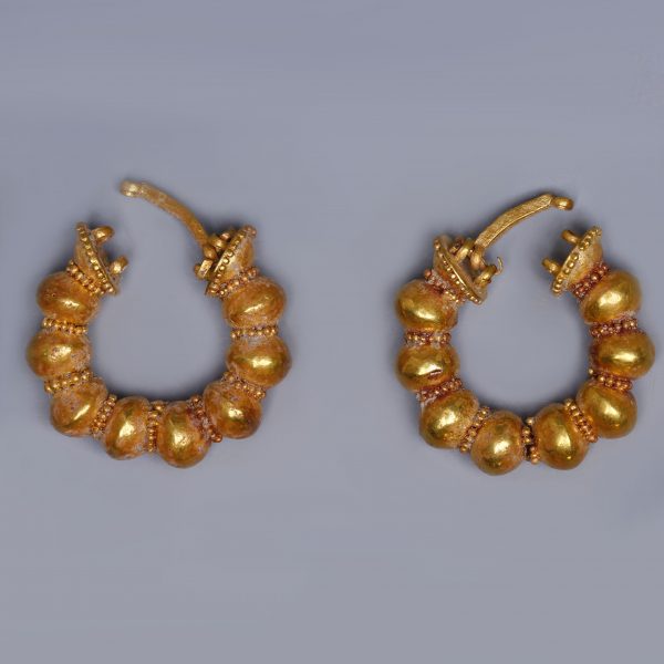 Ancient Greek Gold Hoop Earrings with Granulation