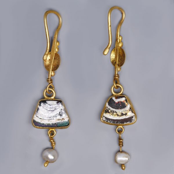 Roman Earrings with Glass and Pearls
