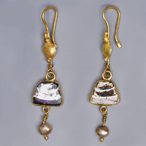 Roman Earrings with Glass and Pearls