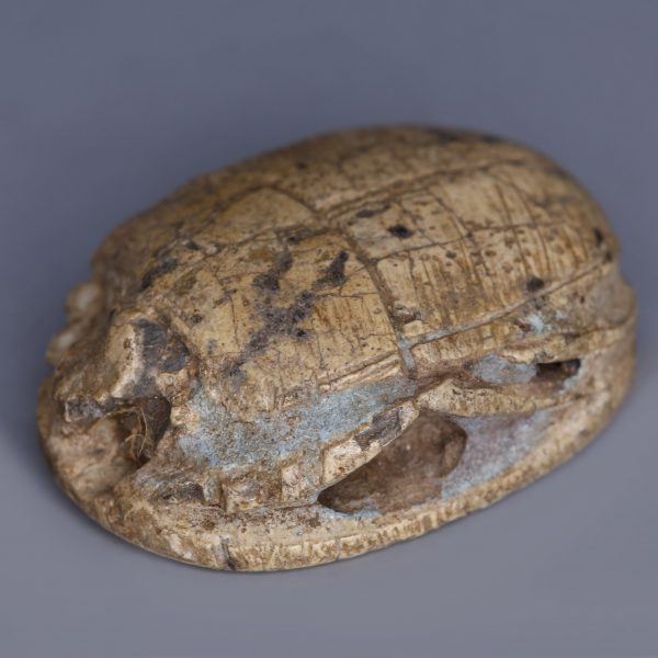 Egyptian Steatite Scarab with a Chariot Scene