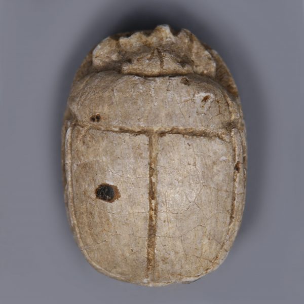 Egyptian Steatite Scarab with Incised Hieroglyphs