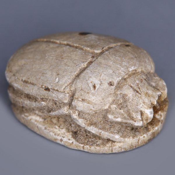 Egyptian Steatite Scarab with Incised Hieroglyphs