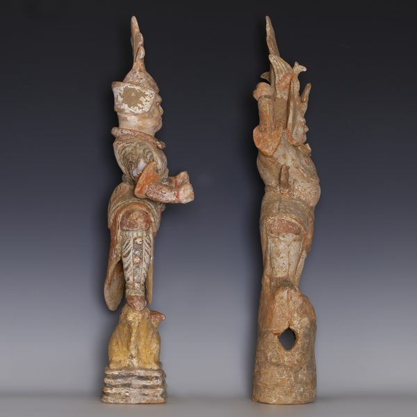 Pair Of Tang Painted Terracotta Warrior Guardian Figurines