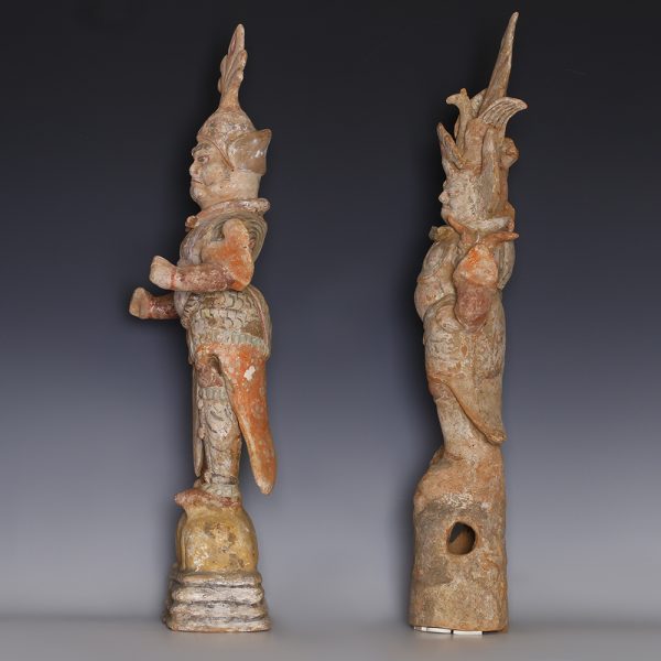 Pair Of Tang Painted Terracotta Warrior Guardian Figurines