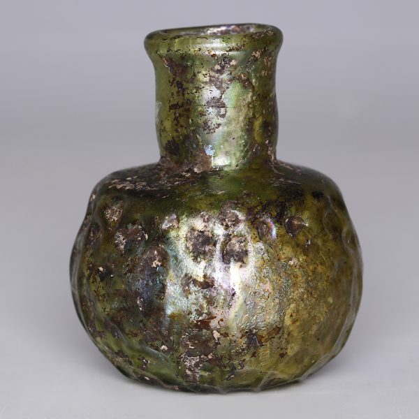 Byzantine Green Glass Jar with Cross