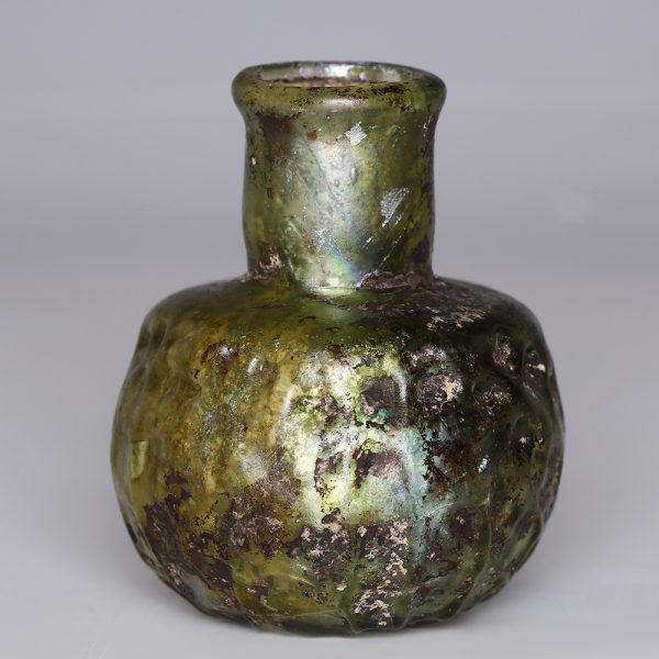 Byzantine Green Glass Jar with Cross
